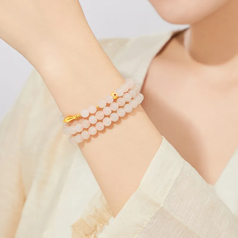 Lao Feng Xiang Hetian Jade Bracelets Dusty Pink Women's-3