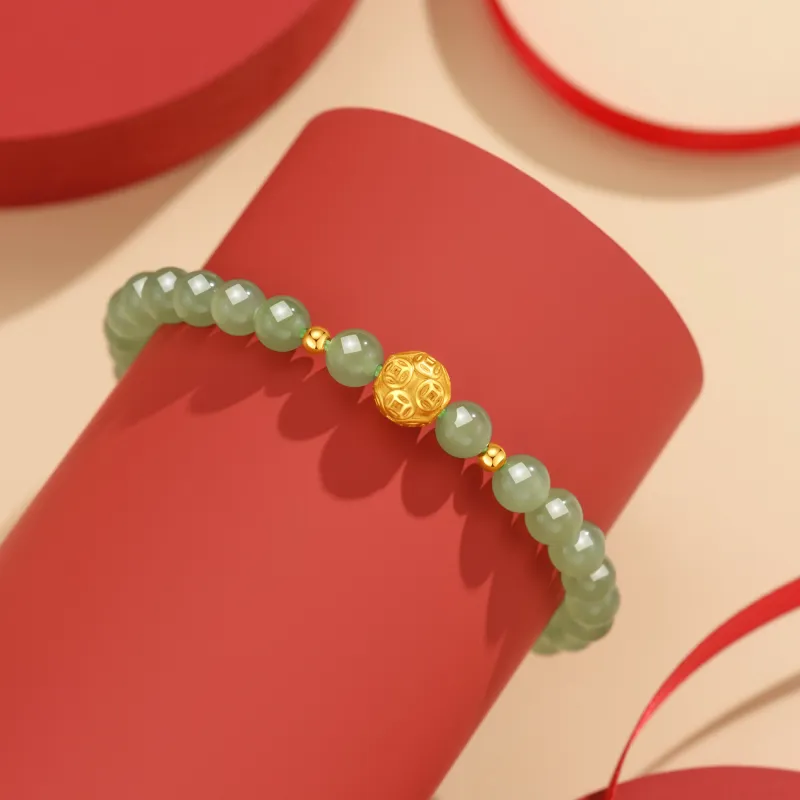Lao Feng Xiang Hetian Jade Bracelets Green Jade Women's-2