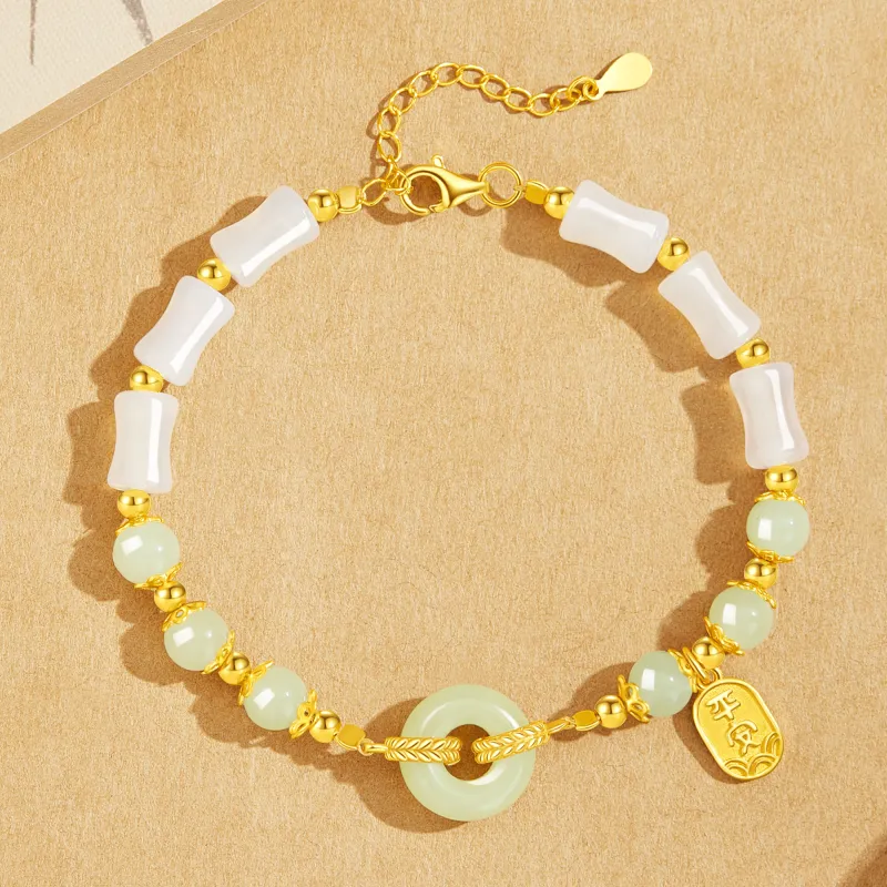 Lao Feng Xiang Hetian Jade Bracelets Pale Greenish White Jade Women's-1