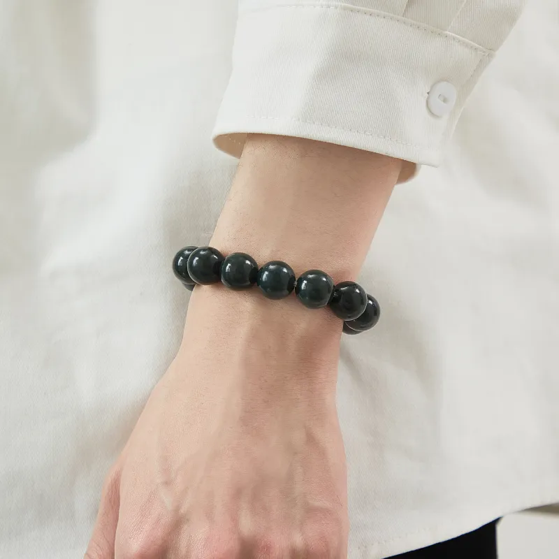 Lao Feng Xiang Hetian Jade Bracelets Black Jade Unisex-4