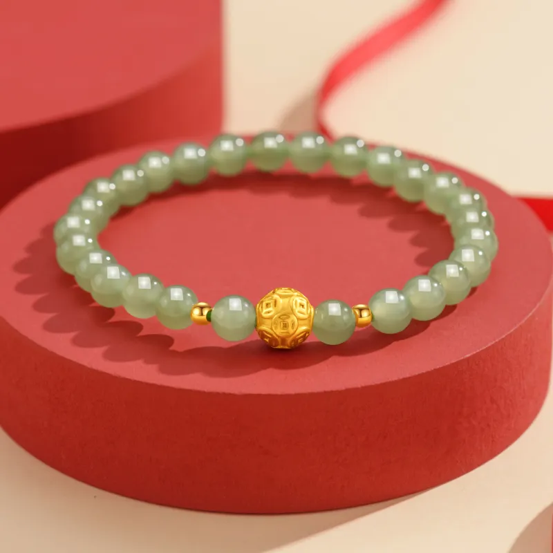 Lao Feng Xiang Hetian Jade Bracelets Green Jade Women's-4
