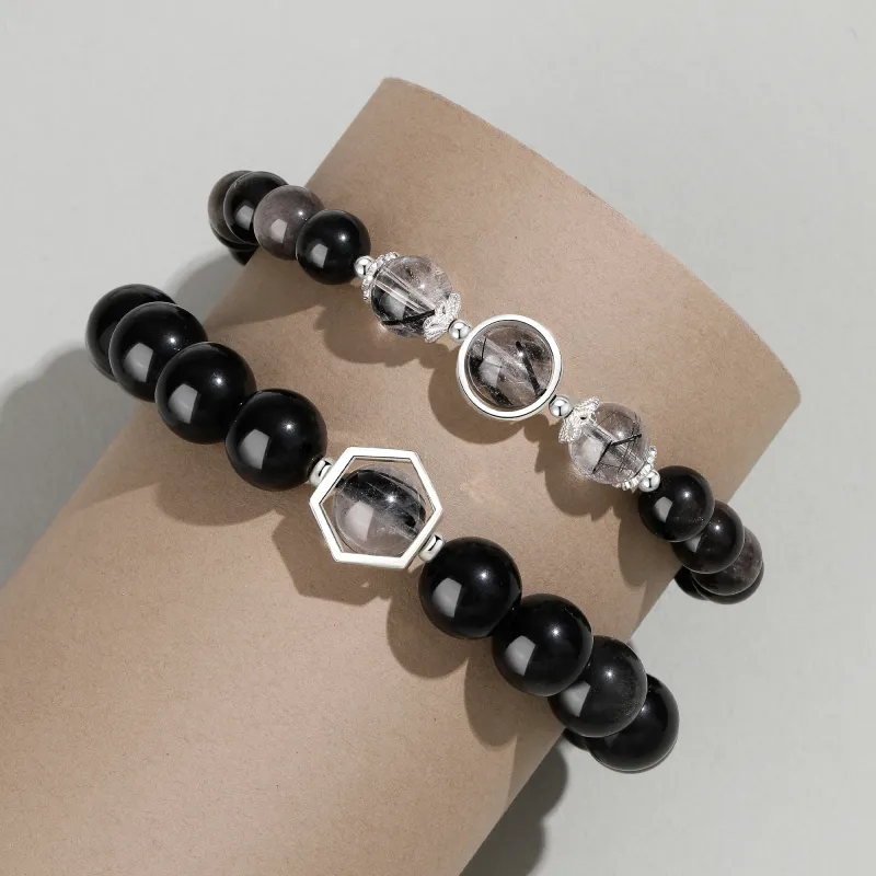 Lao Feng Xiang Natural Obsidian Bracelets Unisex-9