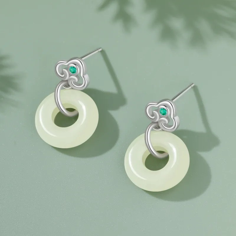 Lao Feng Xiang Hetian Jade Earrings Green Jade Women's-7