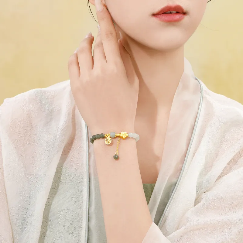 Lao Feng Xiang Hetian Jade Bracelets Green Jade Women's-2