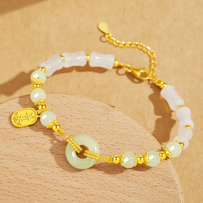Lao Feng Xiang Hetian Jade Bracelets Pale Greenish White Jade Women's-3