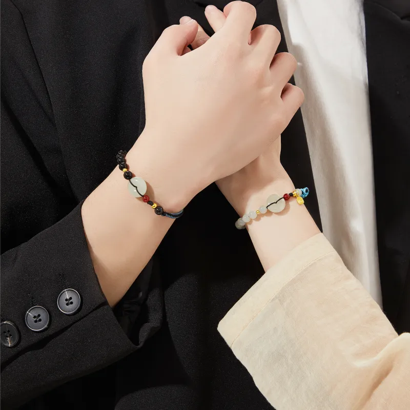 Lao Feng Xiang Hetian Jade Bracelets Green Jade Unisex-12