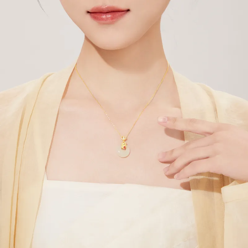 Lao Feng Xiang Hetian Jade Necklaces Pale Greenish White Jade Women's-4