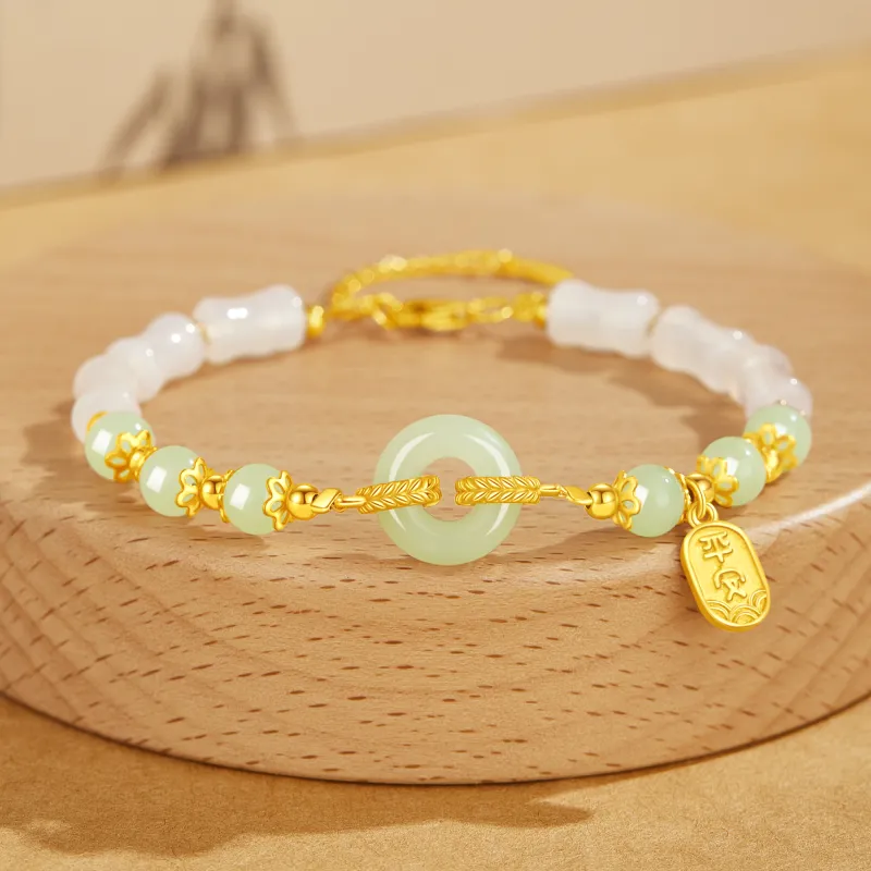 Lao Feng Xiang Hetian Jade Bracelets Pale Greenish White Jade Women's-2