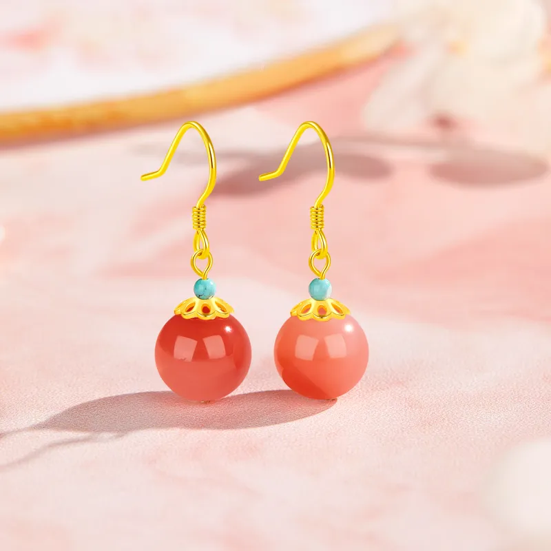 Lao Feng Xiang Hetian Jade Earrings Green Jade Women's-11