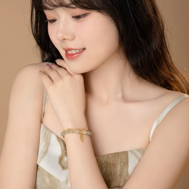 Lao Feng Xiang Hetian Jade Bracelets Pale Greenish White Jade Women's-2