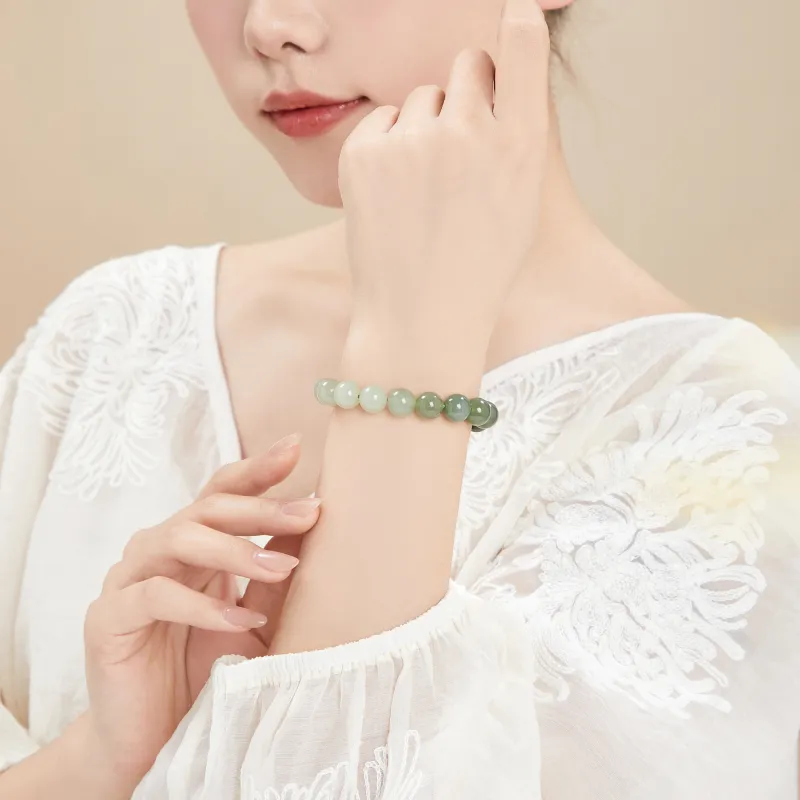 Lao Feng Xiang Hetian Jade Bracelets Green Jade Women's-3