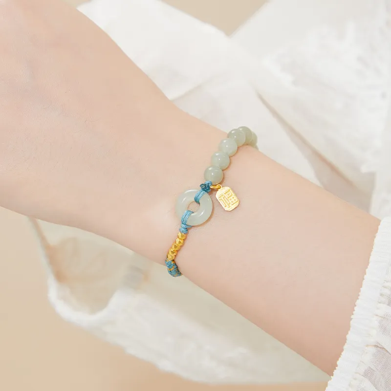 Lao Feng Xiang Hetian Jade Bracelets Green Jade Women's-1