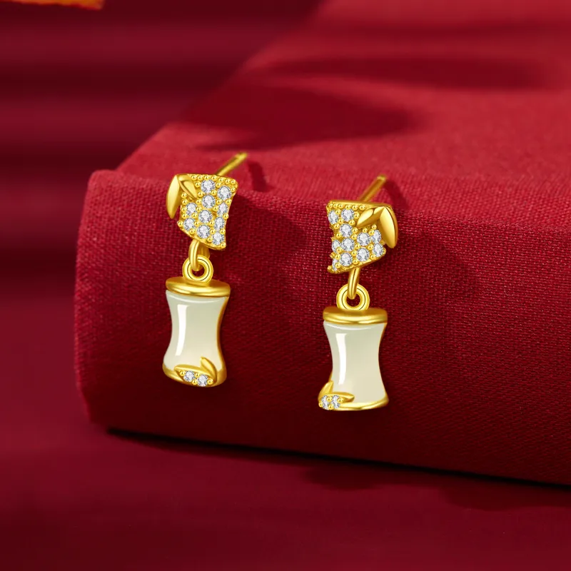 Lao Feng Xiang Hetian Jade Earrings Pale Greenish White Jade Women's-5