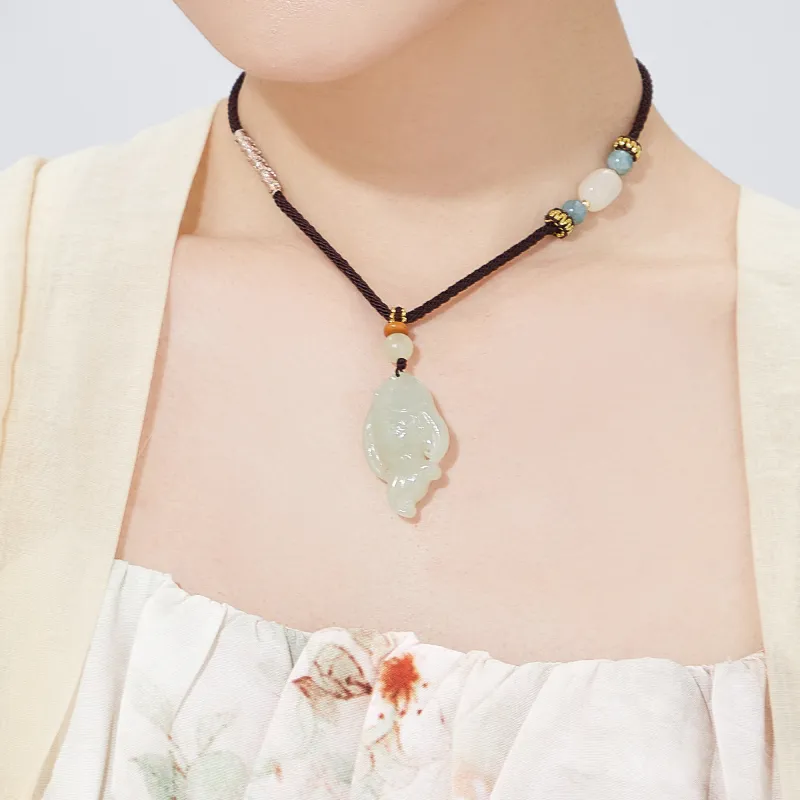Lao Feng Xiang Hetian Jade Necklaces Green Jade Unisex-4