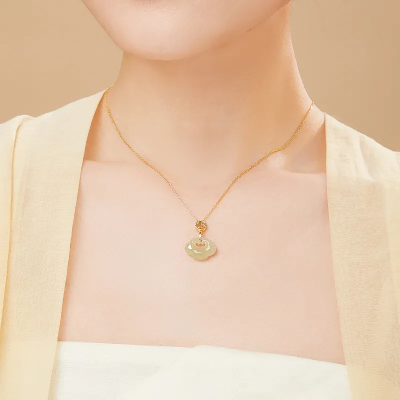Lao Feng Xiang Hetian Jade Necklaces Green Jade Women's-6