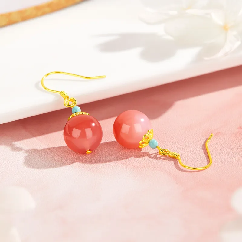 Lao Feng Xiang Hetian Jade Earrings Green Jade Women's-13