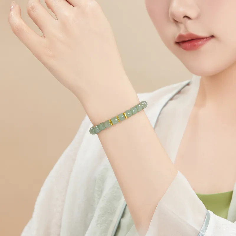 Lao Feng Xiang Hetian Jade Bracelets Green Jade Women's-4