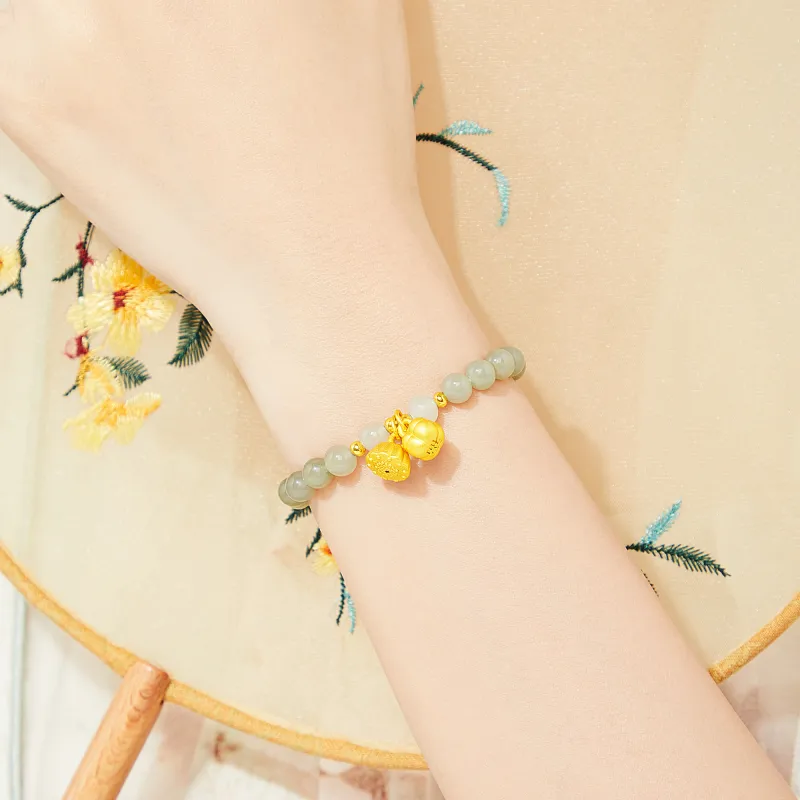 Lao Feng Xiang Hetian Jade Bracelets Pale Greenish White Jade Women's-2