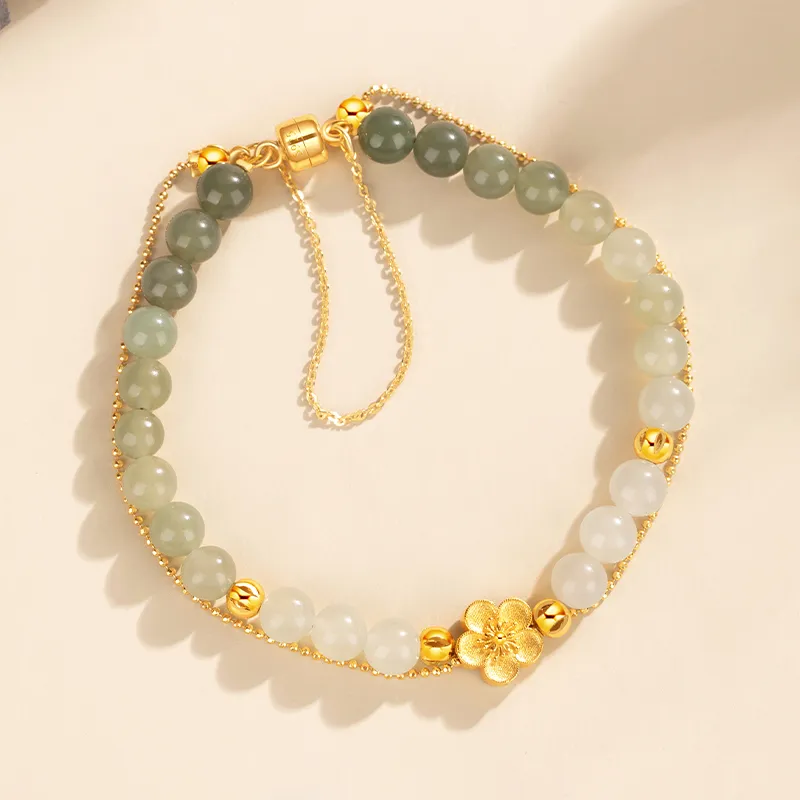 Lao Feng Xiang Hetian Jade Bracelets Green Jade Women's-3