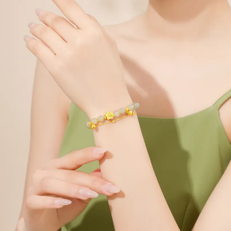 Lao Feng Xiang Bracelets Pale Greenish White Jade Women's-1