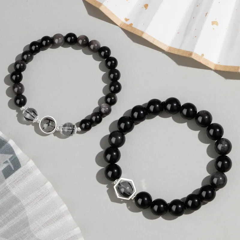 Lao Feng Xiang Natural Obsidian Bracelets Unisex-5