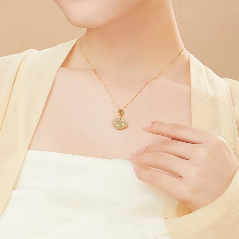 Lao Feng Xiang Hetian Jade Necklaces Green Jade Women's-2