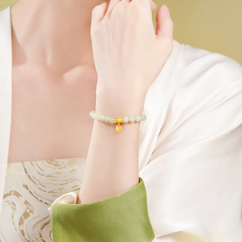 Lao Feng Xiang Hetian Jade Bracelets Pale Greenish White Jade Women's-3