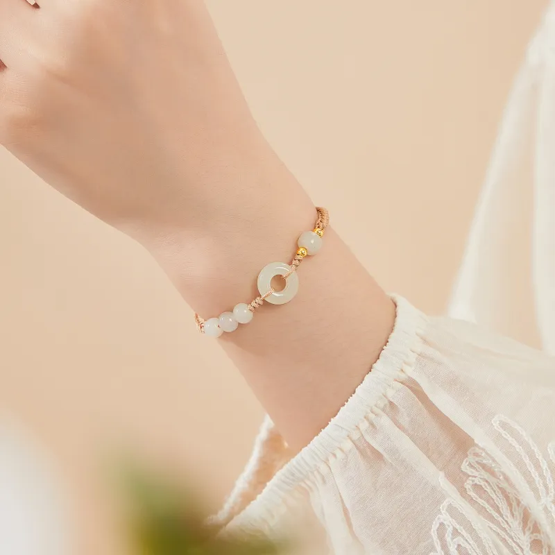 Lao Feng Xiang Hetian Jade Bracelets Green Jade Women's-2