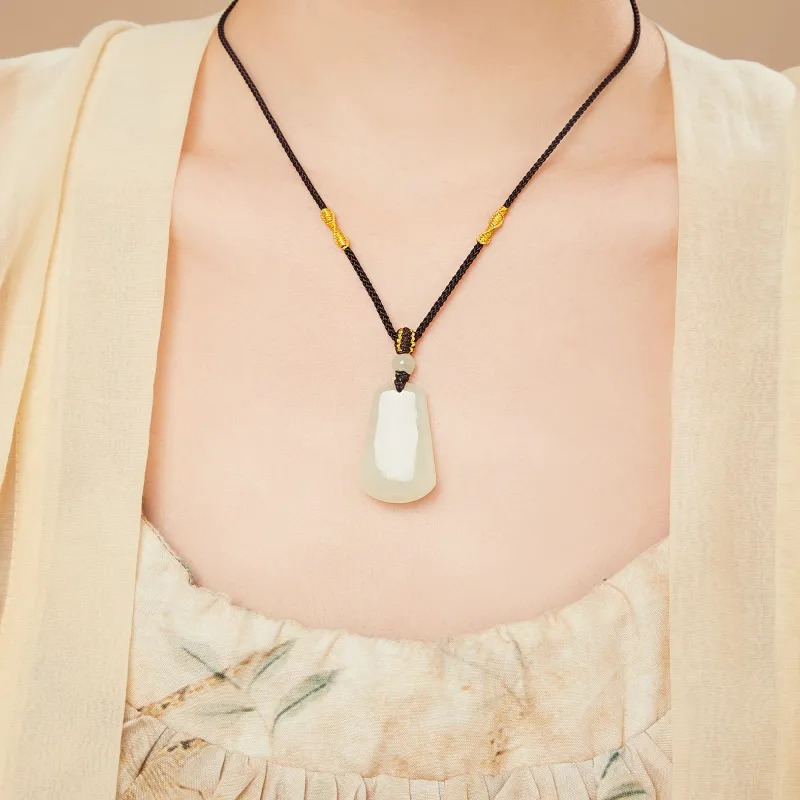 Lao Feng Xiang Hetian Jade Necklaces Pale Greenish White Jade Unisex-4