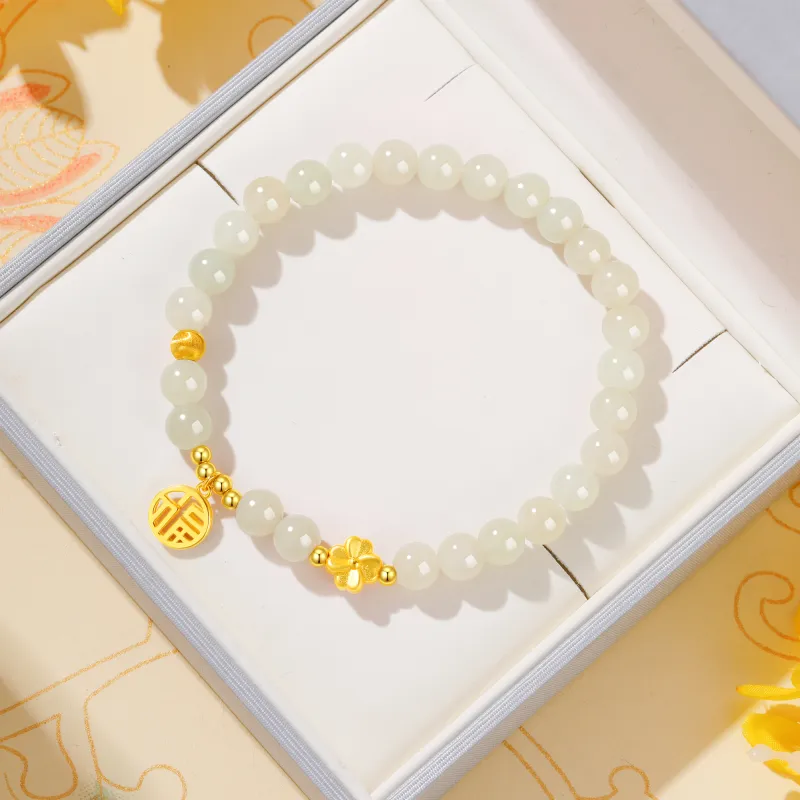Lao Feng Xiang Beaded Bracelet Girl Green Jade Women's-6