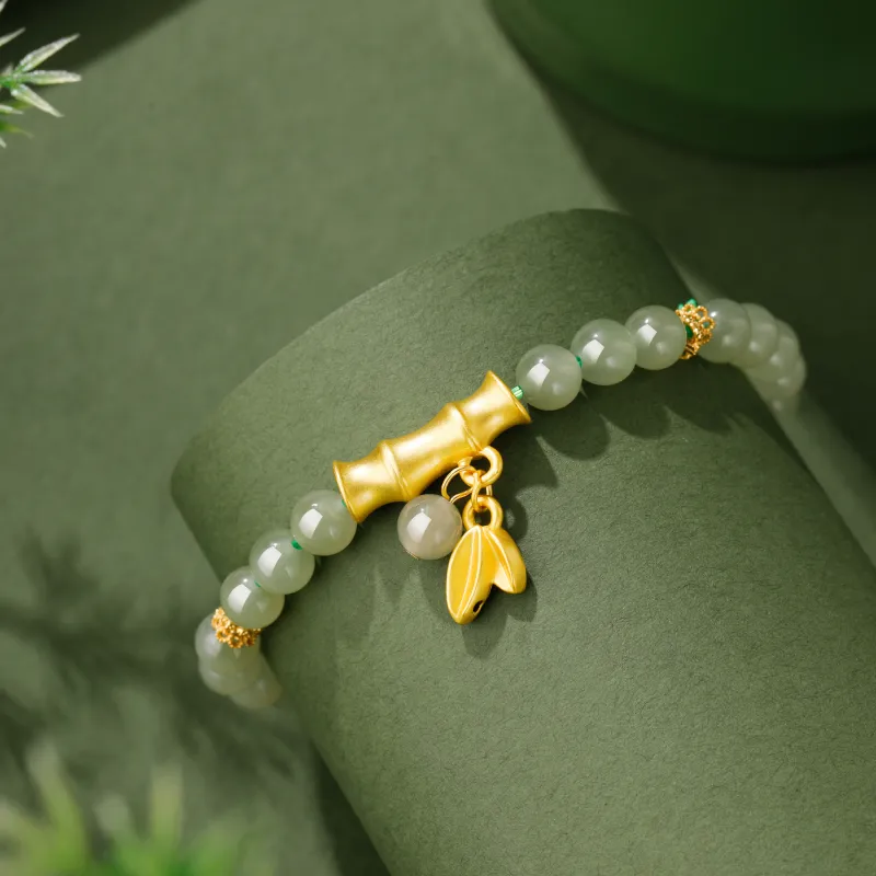 Lao Feng Xiang Hetian Jade Bracelets Green Jade Women's-5