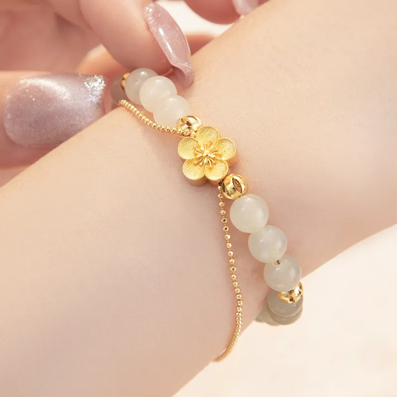 Lao Feng Xiang Hetian Jade Bracelets Green Jade Women's-5