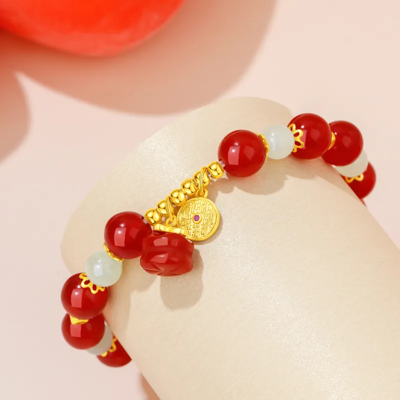 Lao Feng Xiang Hetian Jade Bracelets Green Jade Women's-4