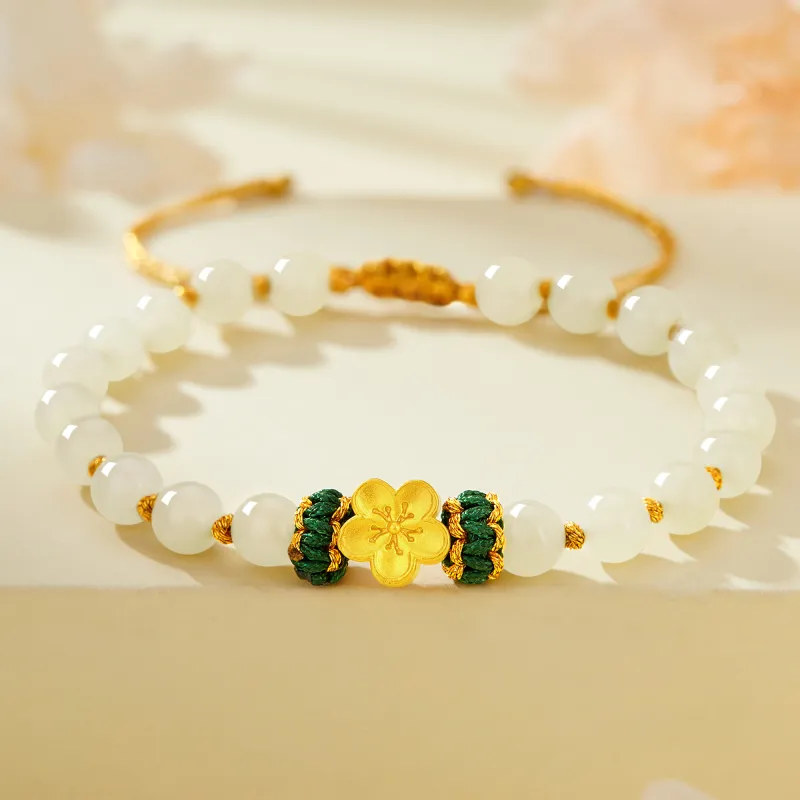Lao Feng Xiang Hetian Jade Bracelets Pale Greenish White Jade Women's-1