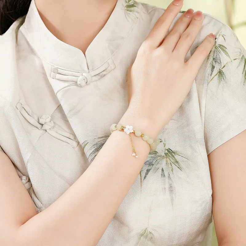 Lao Feng Xiang Hetian Jade Bracelets Pale Greenish White Jade Women's-4