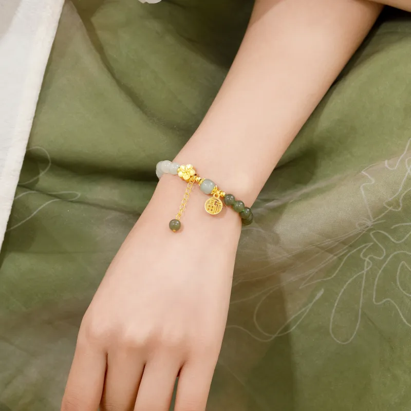 Lao Feng Xiang Hetian Jade Bracelets Green Jade Women's-4