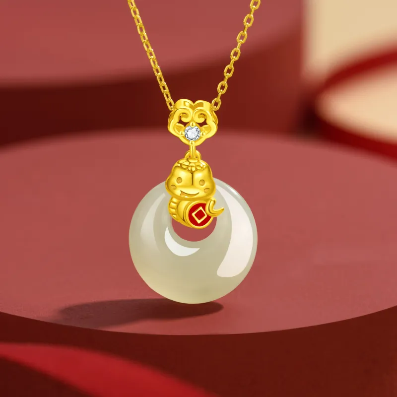 Lao Feng Xiang Hetian Jade Necklaces Pale Greenish White Jade Women's-1