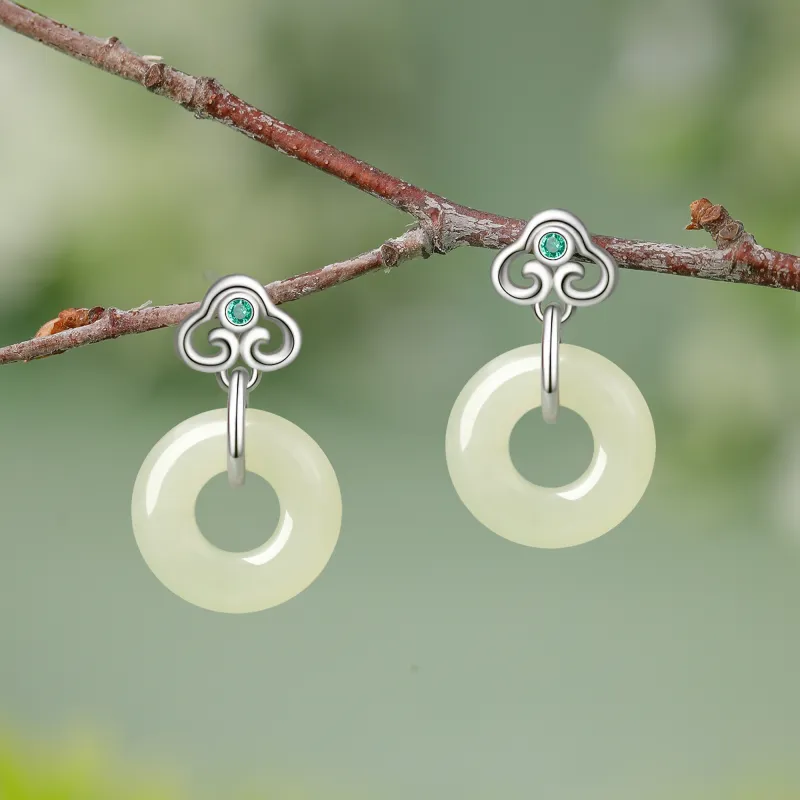 Lao Feng Xiang Hetian Jade Earrings Green Jade Women's-9