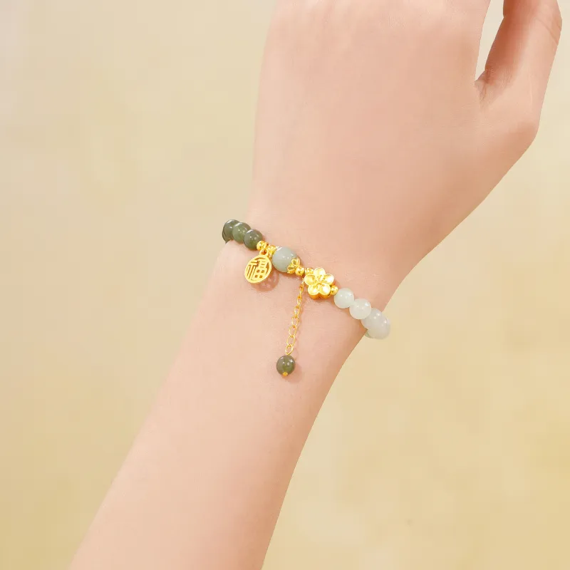 Lao Feng Xiang Hetian Jade Bracelets Green Jade Women's-6