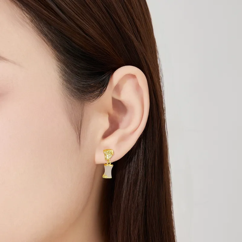 Lao Feng Xiang Hetian Jade Earrings Pale Greenish White Jade Women's-6