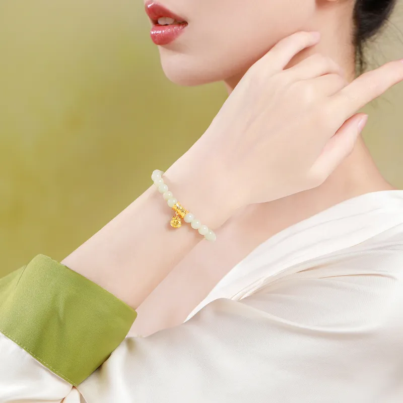 Lao Feng Xiang Hetian Jade Bracelets Pale Greenish White Jade Women's-1