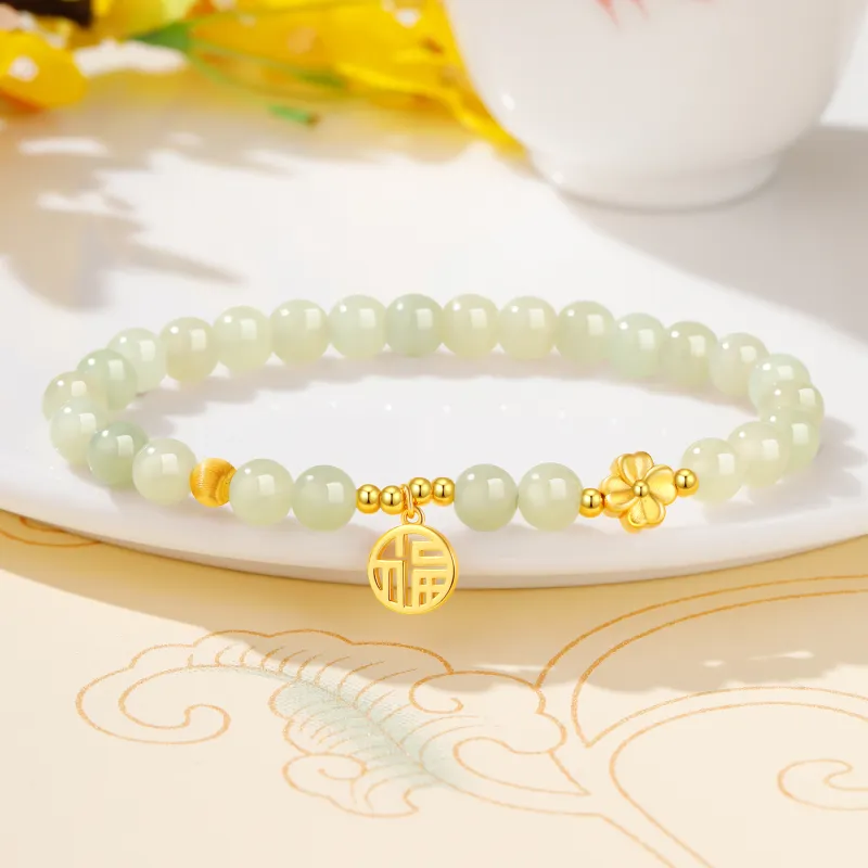 Lao Feng Xiang Beaded Bracelet Girl Green Jade Women's-2