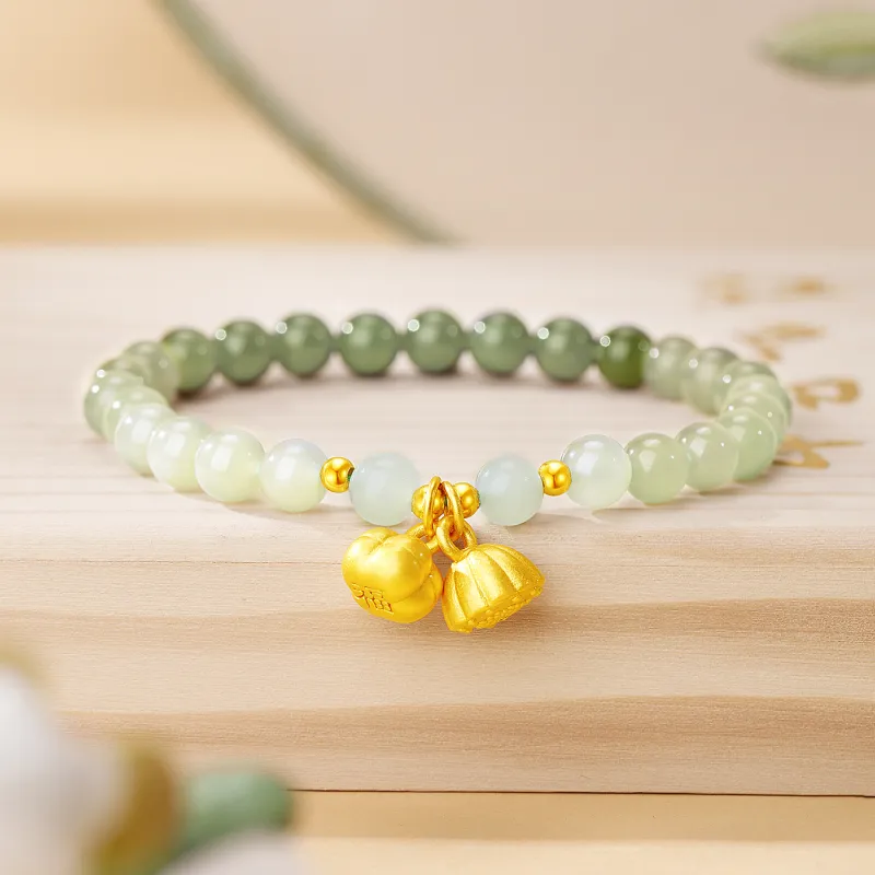Lao Feng Xiang Hetian Jade Bracelets Pale Greenish White Jade Women's-3