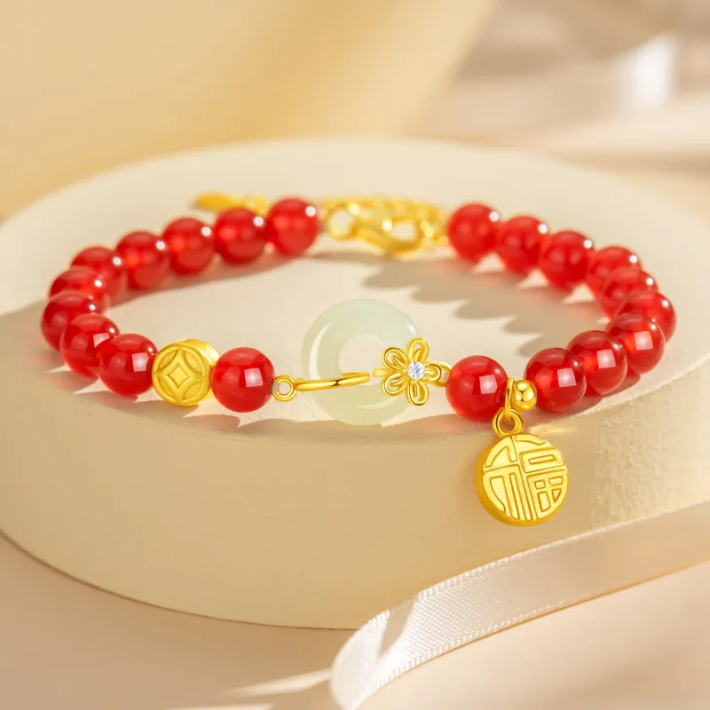 Lao Feng Xiang Hetian Jade Bracelets Green Jade Women's-5