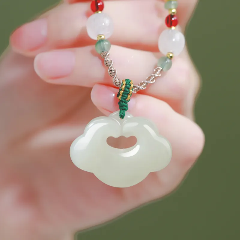 Lao Feng Xiang Hetian Jade Necklaces Green Jade Women's-3