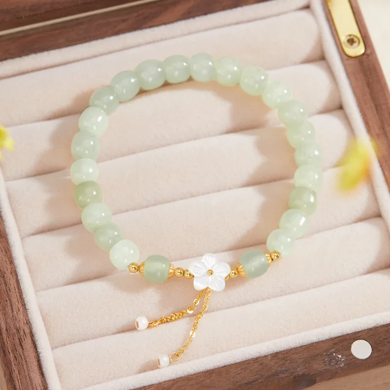 Lao Feng Xiang Hetian Jade Bracelets Pale Greenish White Jade Women's-5