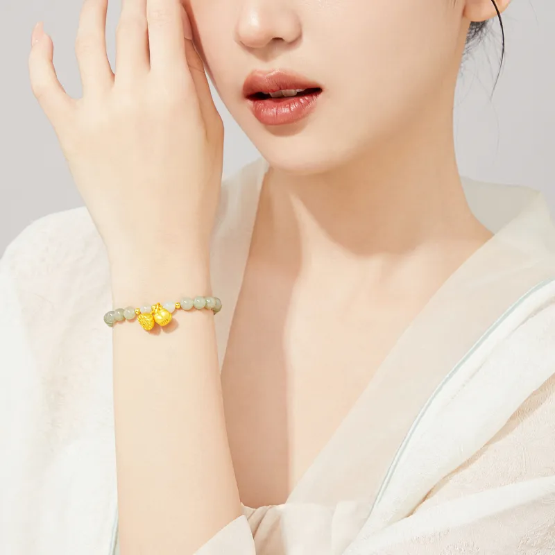Lao Feng Xiang Hetian Jade Bracelets Pale Greenish White Jade Women's-6