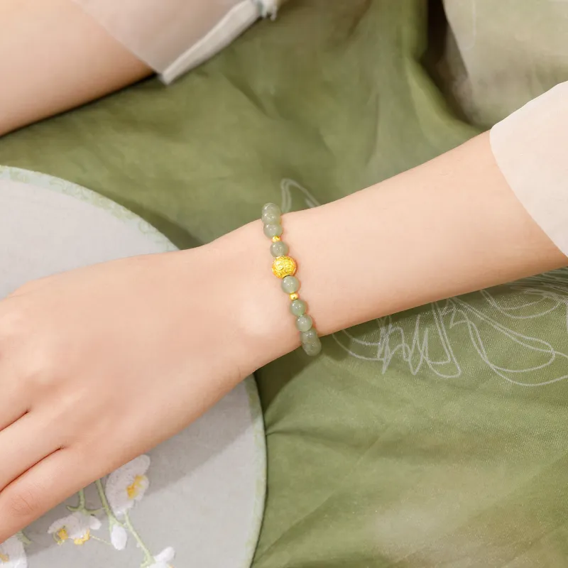 Lao Feng Xiang Hetian Jade Bracelets Green Jade Women's-1