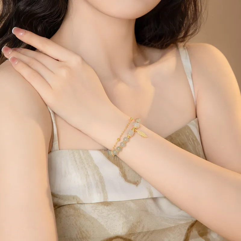 Lao Feng Xiang Hetian Jade Bracelets Pale Greenish White Jade Women's-6