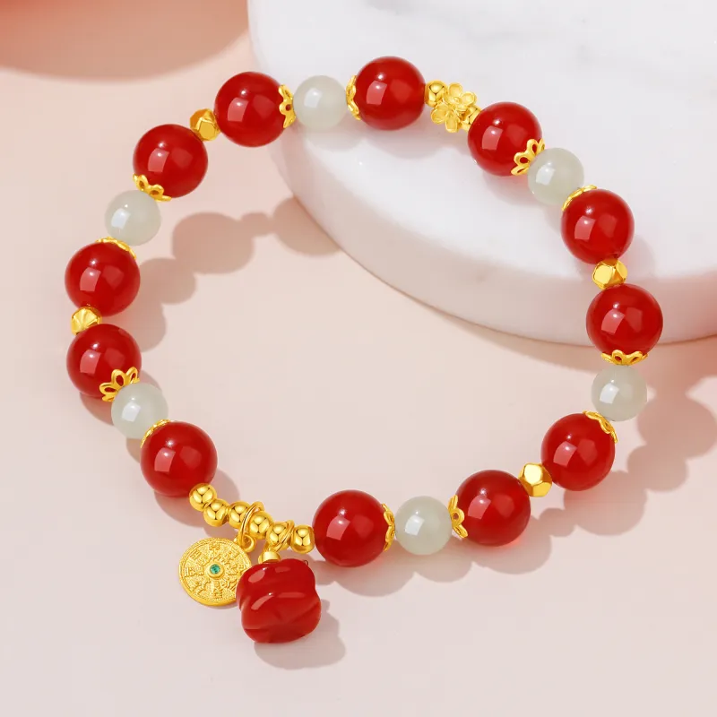 Lao Feng Xiang Hetian Jade Bracelets Green Jade Women's-2